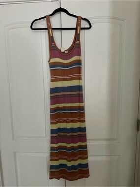 Roxy Striped Tank Maxi Dress in Rust, Blue, Yellow, Pink